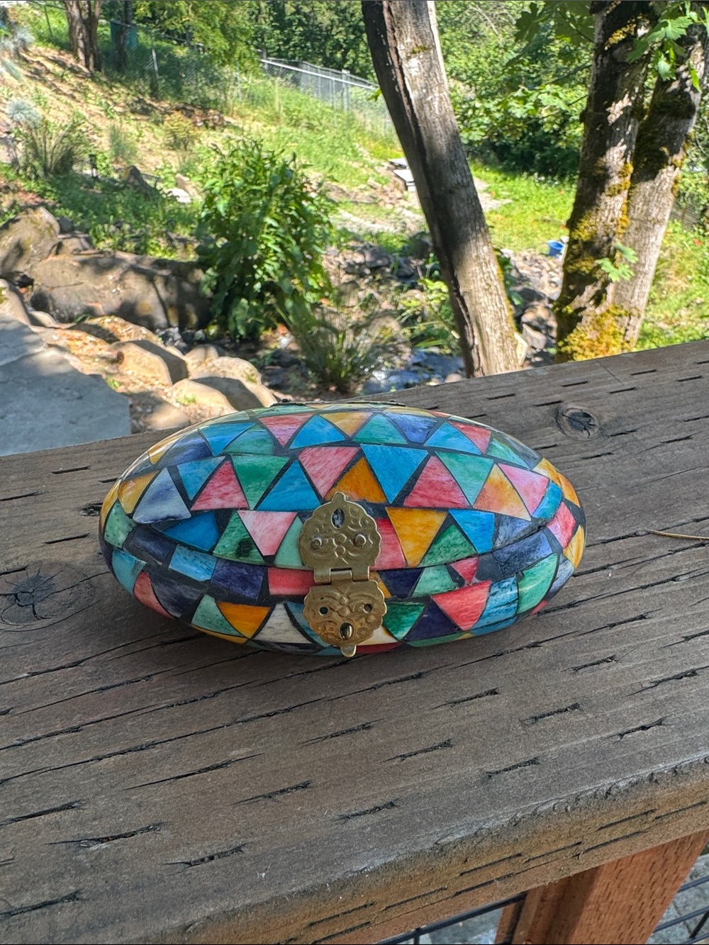 Hand-Painted Geometric Jewelry Box in Multicolor